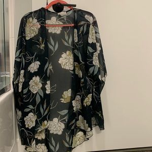 Deep green floral kimono